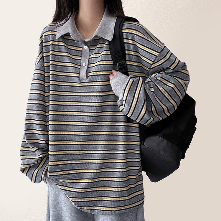 ワッフルボーダートレーナー GREY