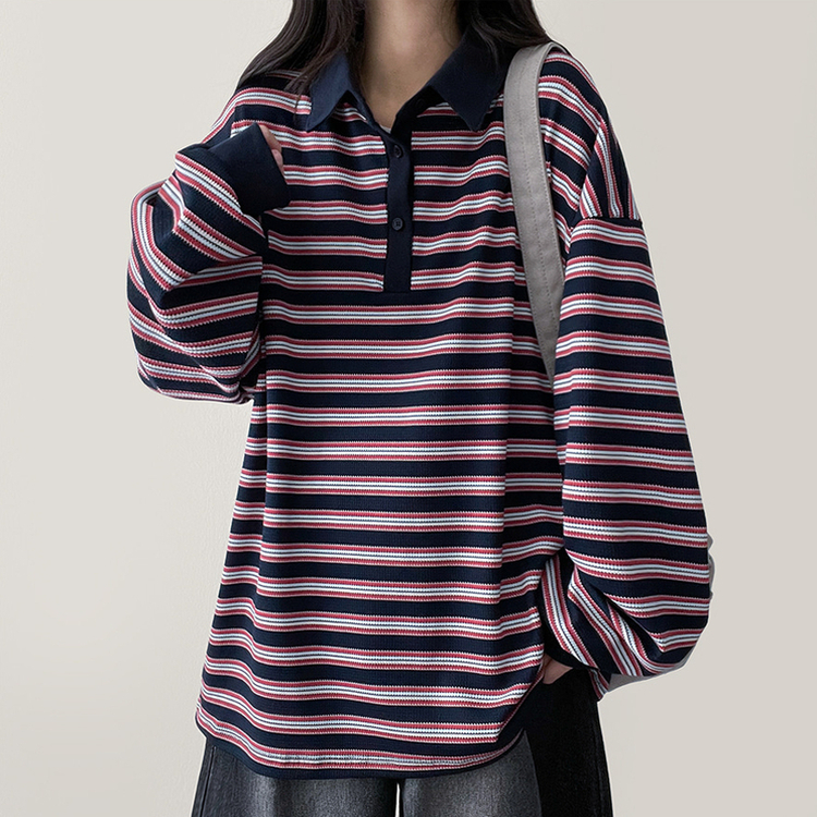 ワッフルボーダートレーナー NAVY