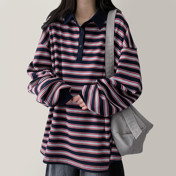 ワッフルボーダートレーナー NAVY