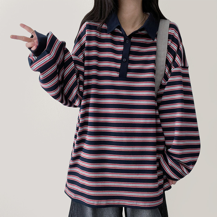 ワッフルボーダートレーナー NAVY