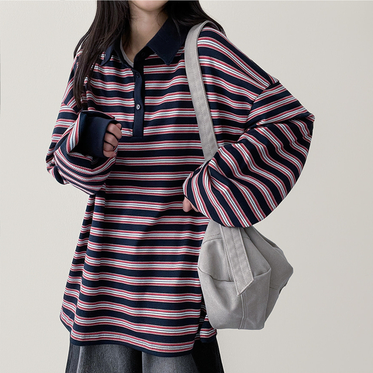 ワッフルボーダートレーナー NAVY