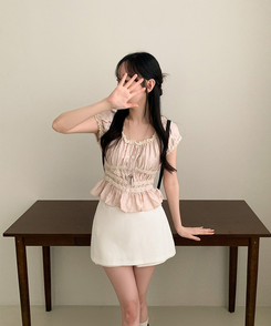 フリルオフショルダーボタンパフブラウス LIGHT PINK