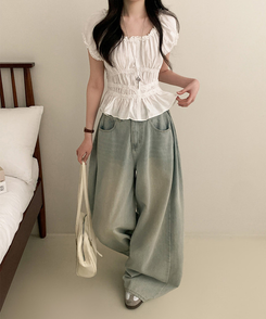 フリルオフショルダーボタンパフブラウス WHITE