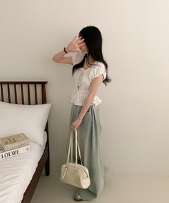 フリルオフショルダーボタンパフブラウス WHITE