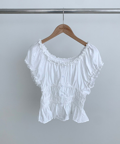 フリルオフショルダーボタンパフブラウス