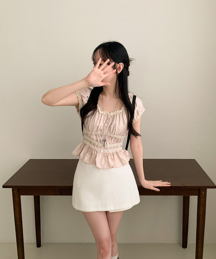 フリルオフショルダーボタンパフブラウス LIGHT PINK