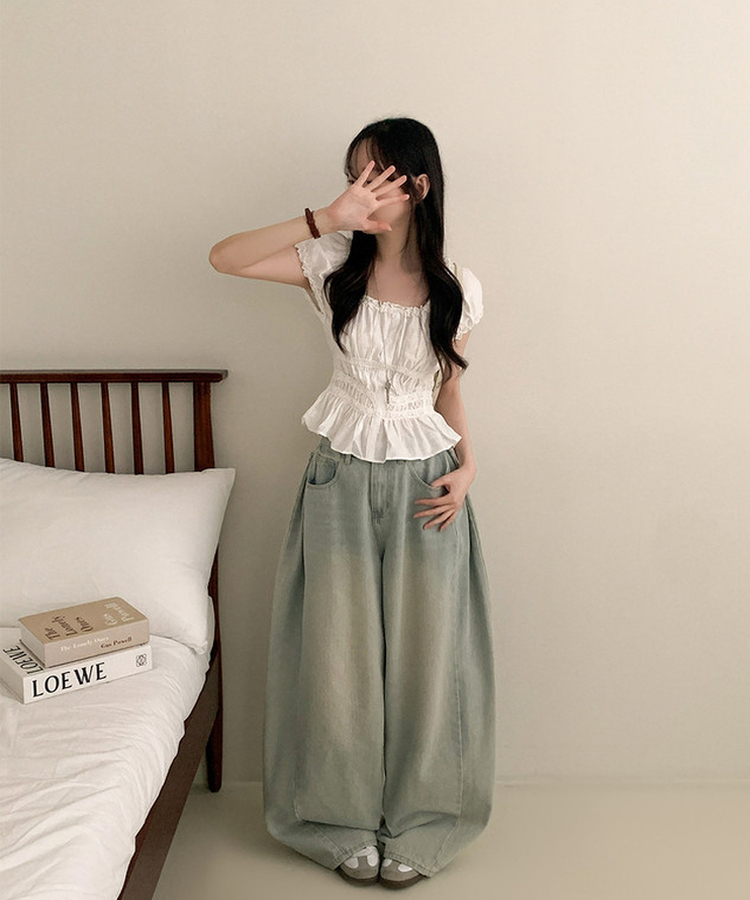 フリルオフショルダーボタンパフブラウス WHITE