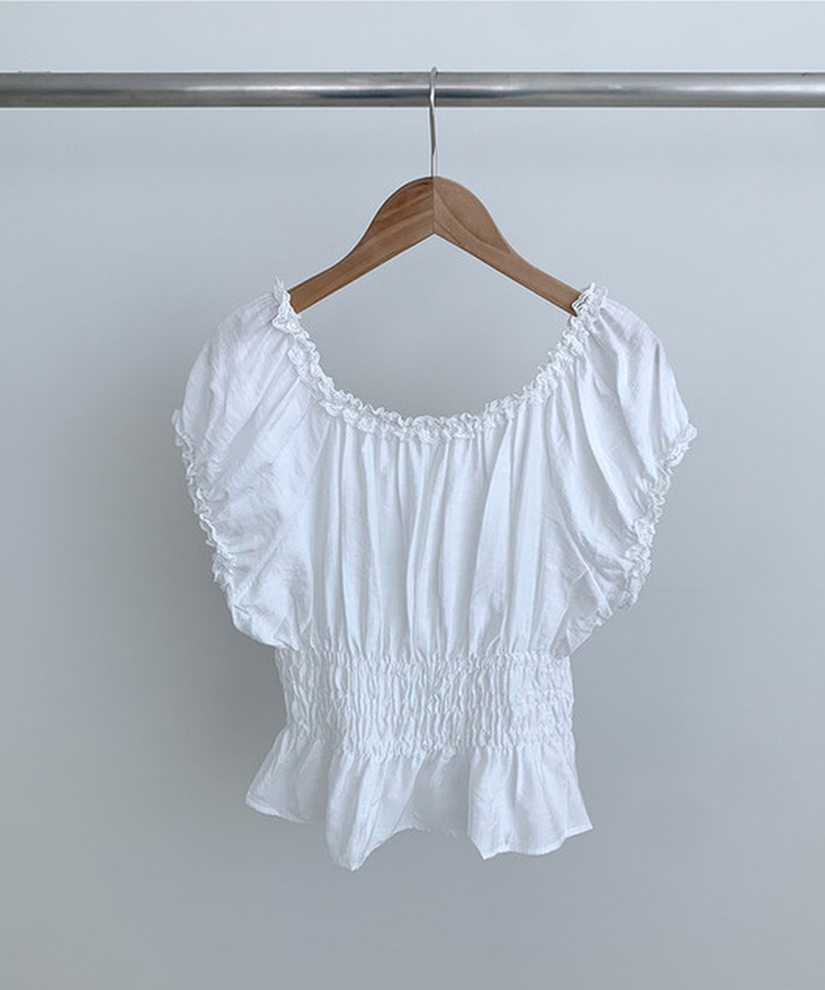 フリルオフショルダーボタンパフブラウス