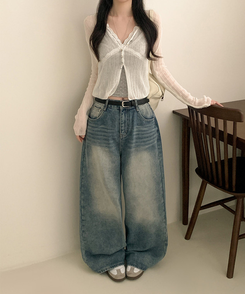 Vネックシアー長袖カーディガン IVORY