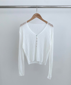 Vネックシアー長袖カーディガン