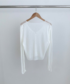 Vネックシアー長袖カーディガン