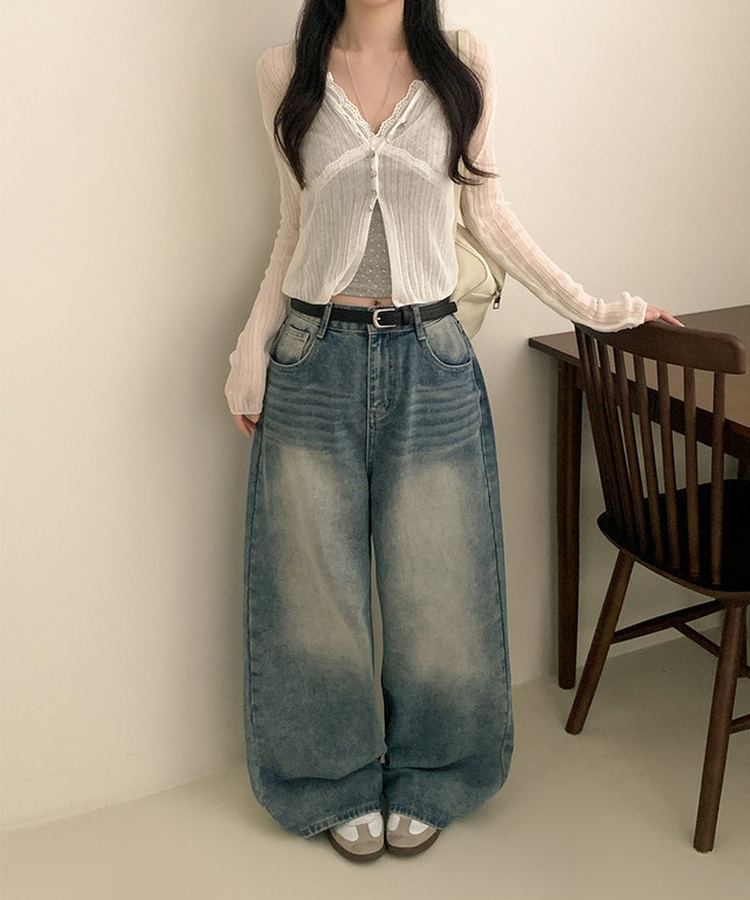 Vネックシアー長袖カーディガン IVORY