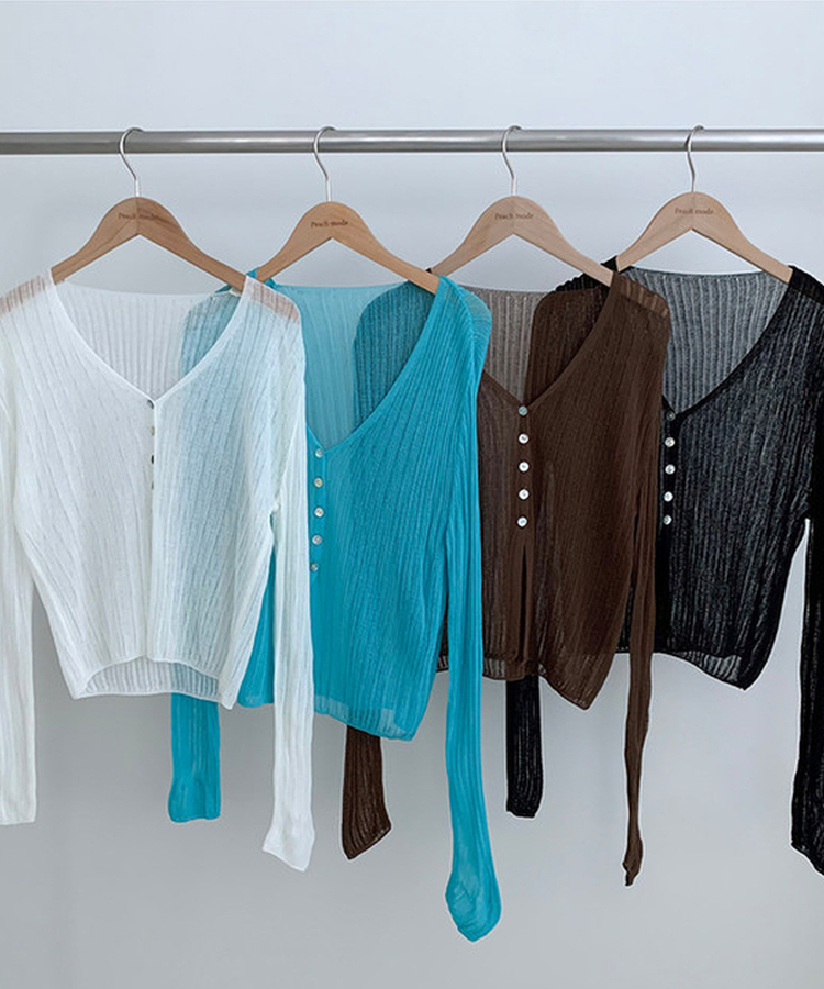 Vネックシアー長袖カーディガン