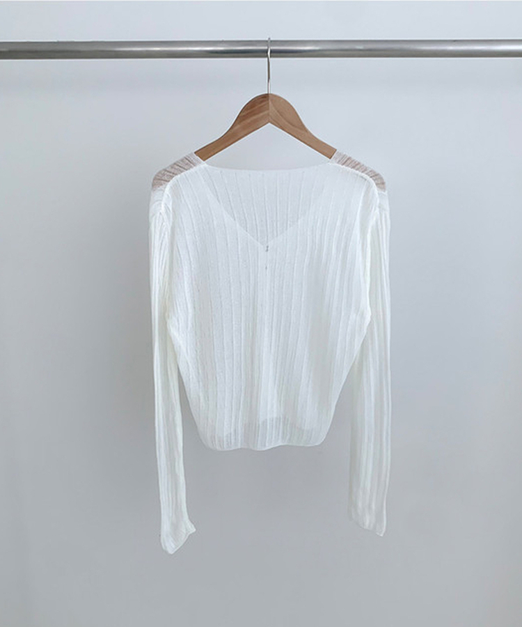 Vネックシアー長袖カーディガン