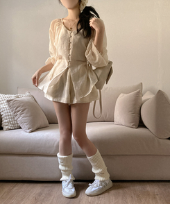 【SET】シフォンブラウス＋ショートパンツ BEIGE