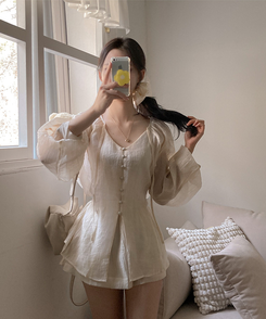 【SET】シフォンブラウス＋ショートパンツ BEIGE