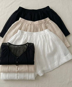 【SET】シフォンブラウス＋ショートパンツ