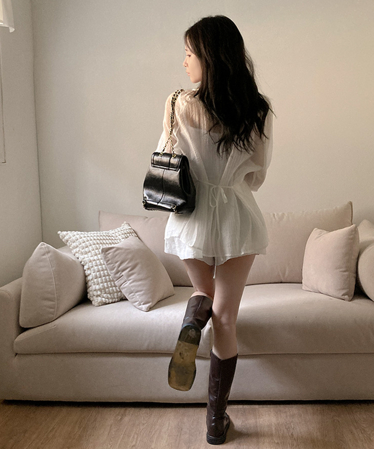 【SET】シフォンブラウス＋ショートパンツ IVORY