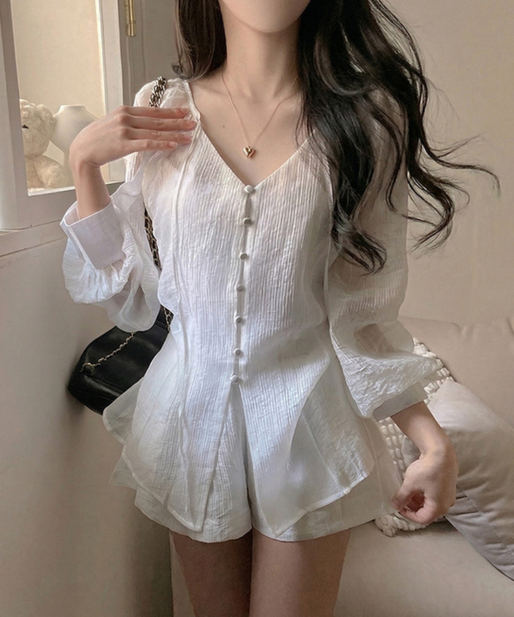 【SET】シフォンブラウス＋ショートパンツ IVORY