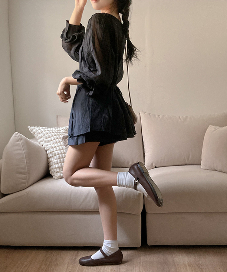 【SET】シフォンブラウス＋ショートパンツ BLACK