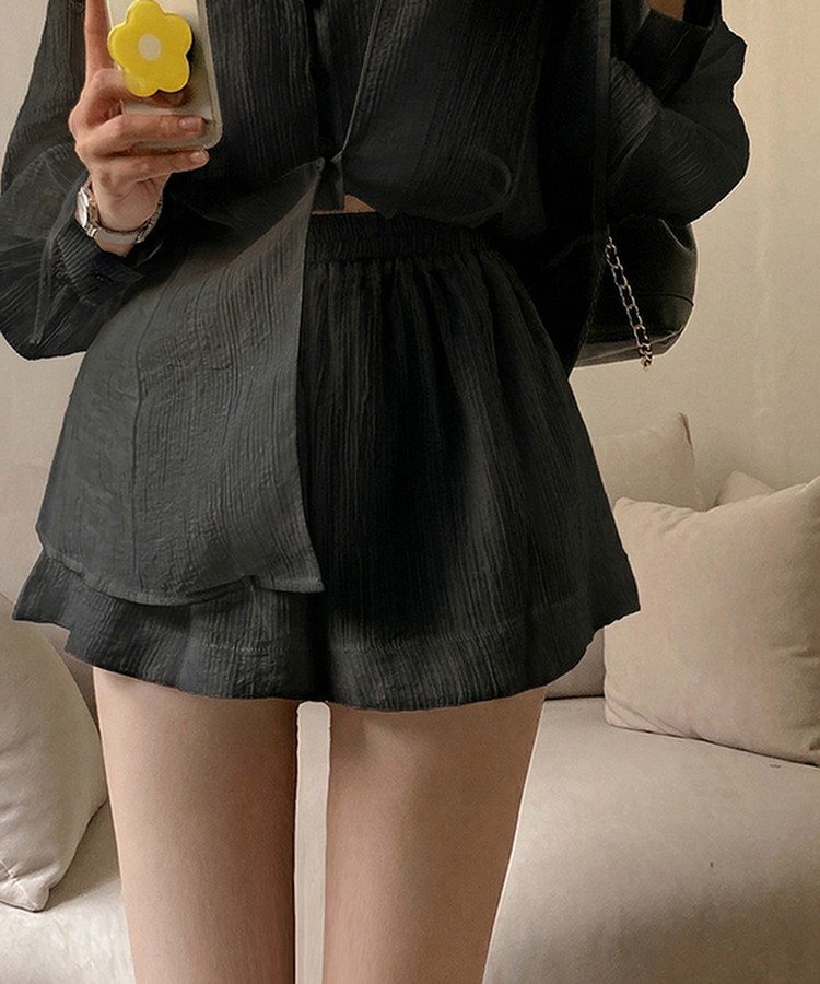 【SET】シフォンブラウス＋ショートパンツ BLACK