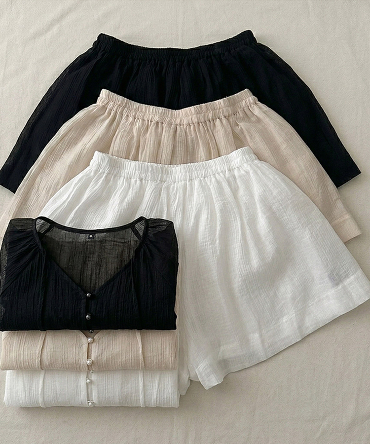 【SET】シフォンブラウス＋ショートパンツ