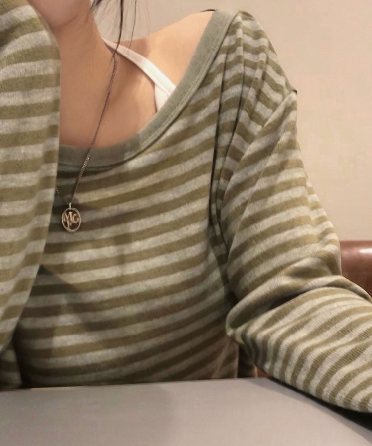 스트라이프 원오프 긴팔티셔츠 맨투맨 4color 그린