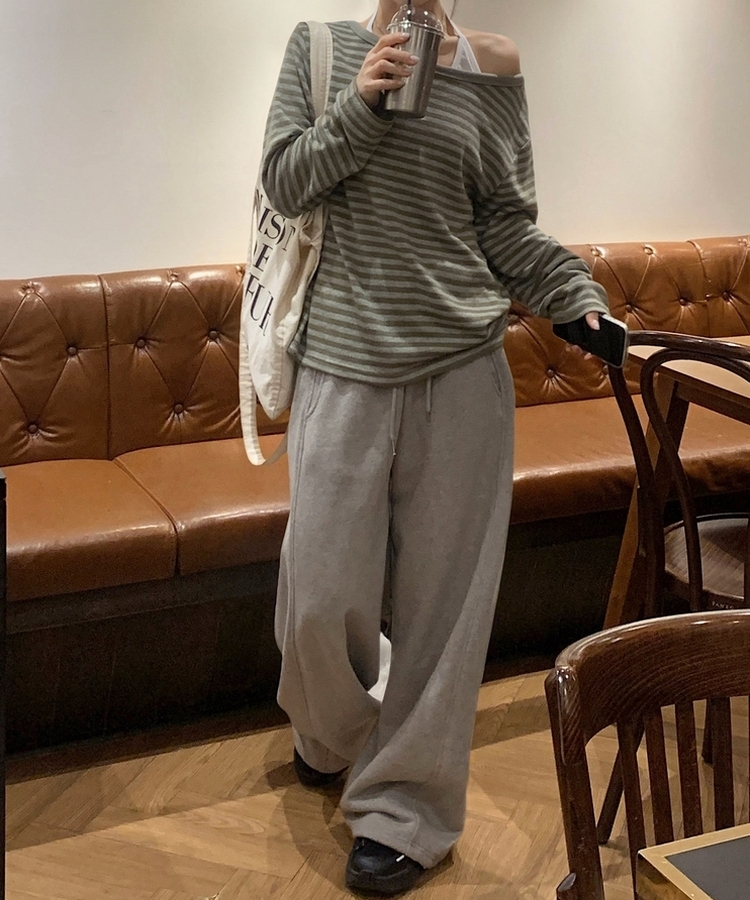 스트라이프 원오프 긴팔티셔츠 맨투맨 4color 그린