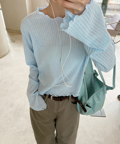 リブウェーブ長袖Tシャツ SKYBLUE