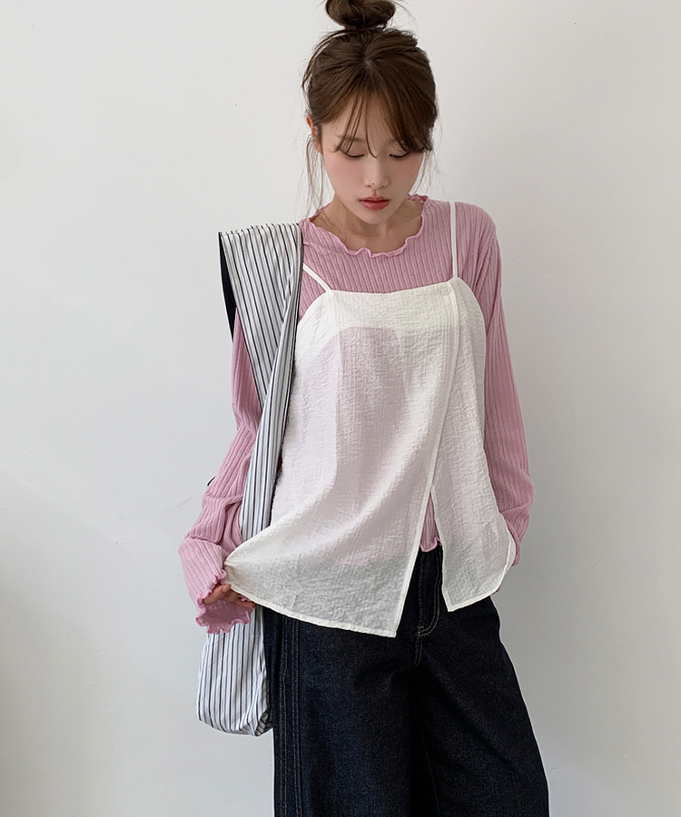 リブウェーブ長袖Tシャツ LAVENDER PINK