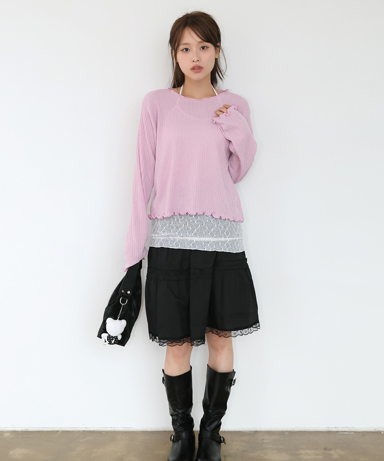 リブウェーブ長袖Tシャツ LAVENDER PINK