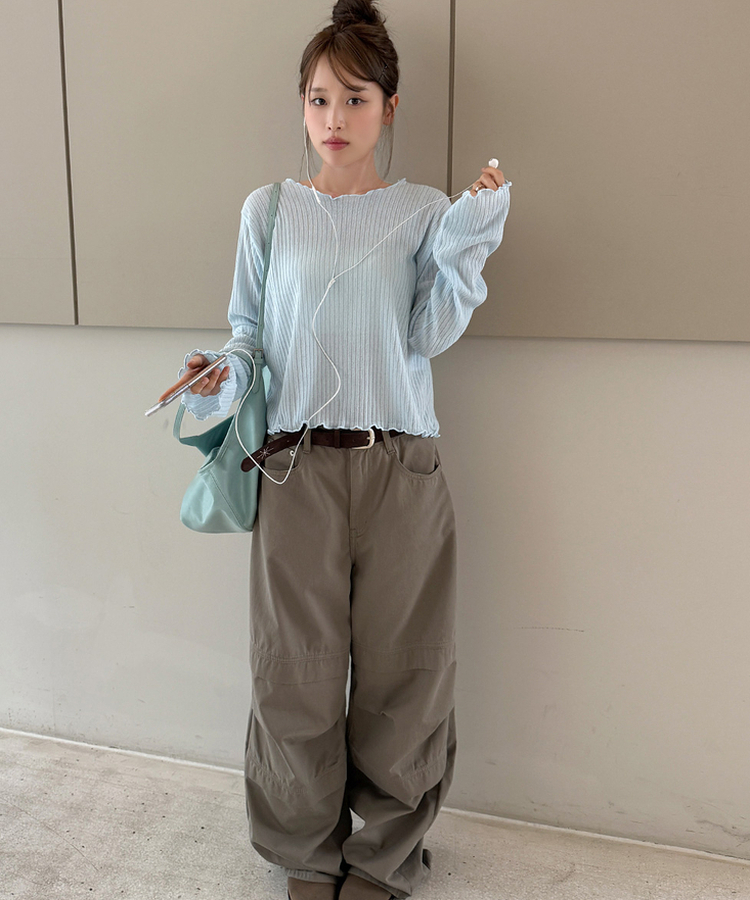 リブウェーブ長袖Tシャツ SKYBLUE