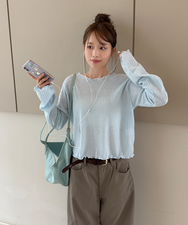 リブウェーブ長袖Tシャツ SKYBLUE