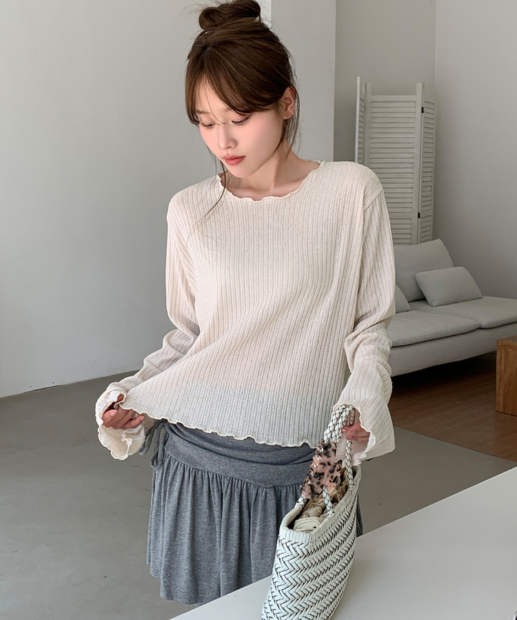 リブウェーブ長袖Tシャツ CREAM