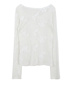 シースルーフラワー長袖Tシャツ