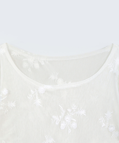 シースルーフラワー長袖Tシャツ