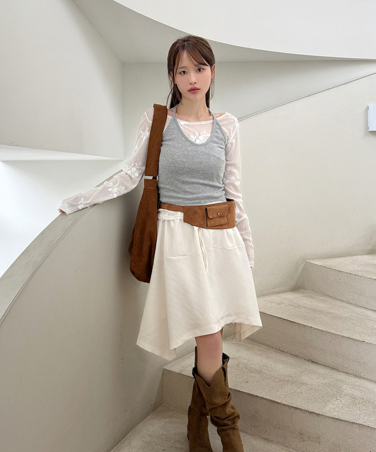 シースルーフラワー長袖Tシャツ IVORY