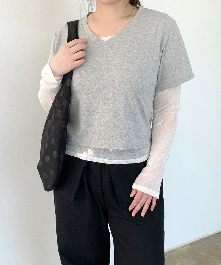 シースルーフラワー長袖Tシャツ IVORY