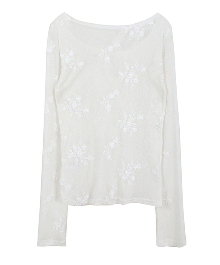 シースルーフラワー長袖Tシャツ