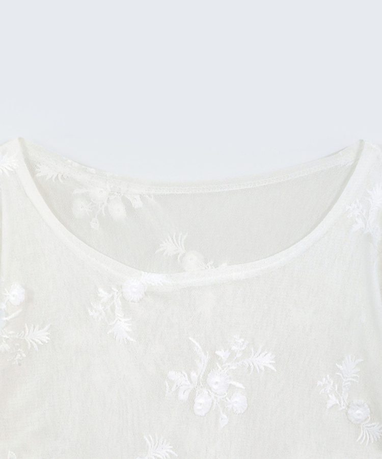 シースルーフラワー長袖Tシャツ