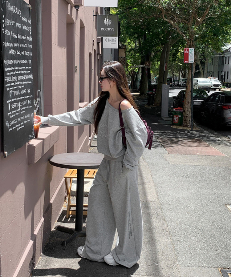 【SET】オフショルダートップス＋トレーニングパンツ GREY