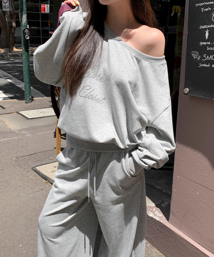 【SET】オフショルダートップス＋トレーニングパンツ GREY