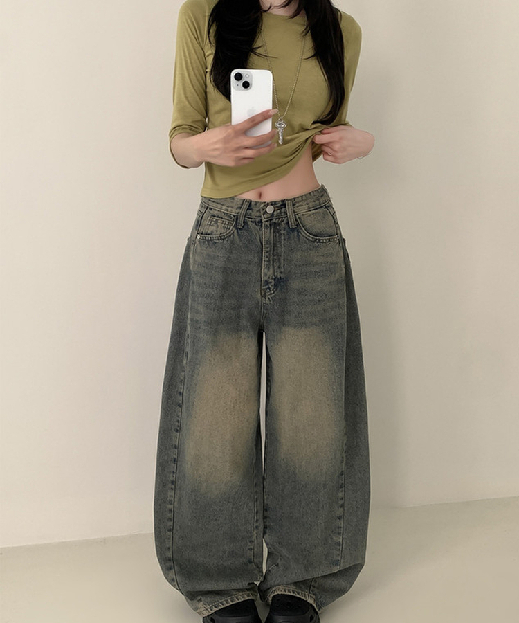 【丈別】ワイドウォッシュデニムパンツ(5color) MID DENIM