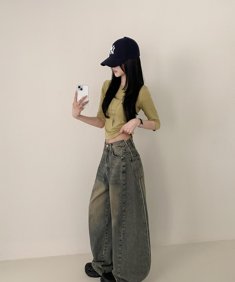 【丈別】ワイドウォッシュデニムパンツ(5color) MID DENIM