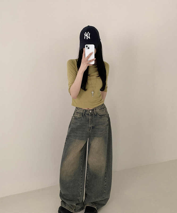 【丈別】ワイドウォッシュデニムパンツ(5color) MID DENIM