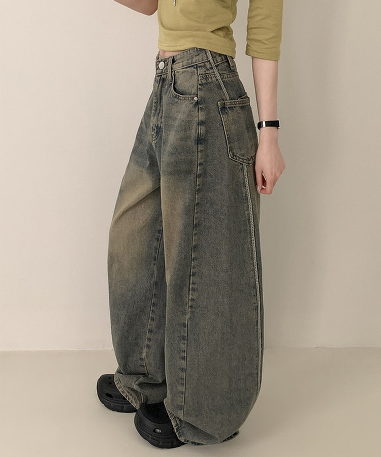 【丈別】ワイドウォッシュデニムパンツ(5color) MID DENIM