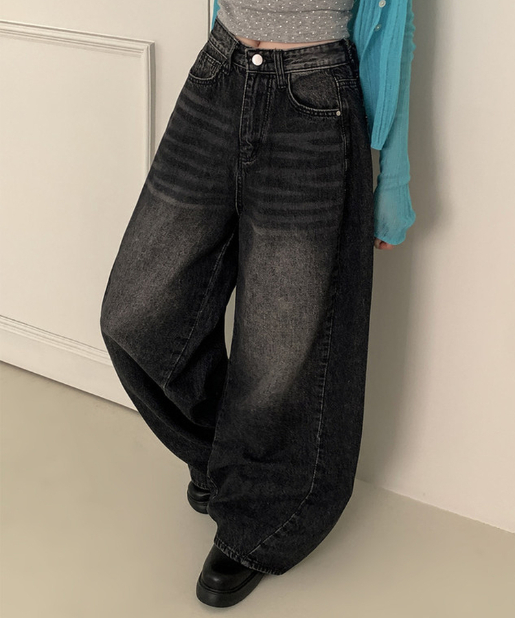 【丈別】ワイドウォッシュデニムパンツ(5color) BLACK DENIM