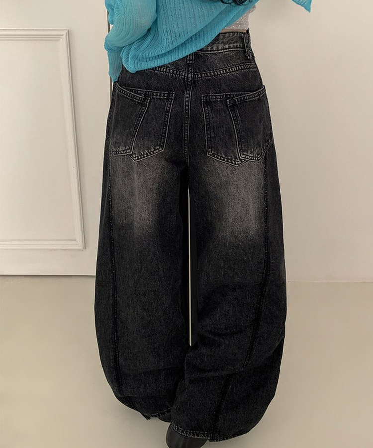 【丈別】ワイドウォッシュデニムパンツ(5color) BLACK DENIM