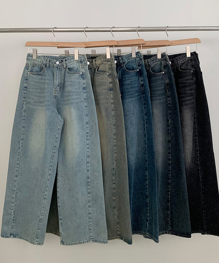 【丈別】ワイドウォッシュデニムパンツ(5color)