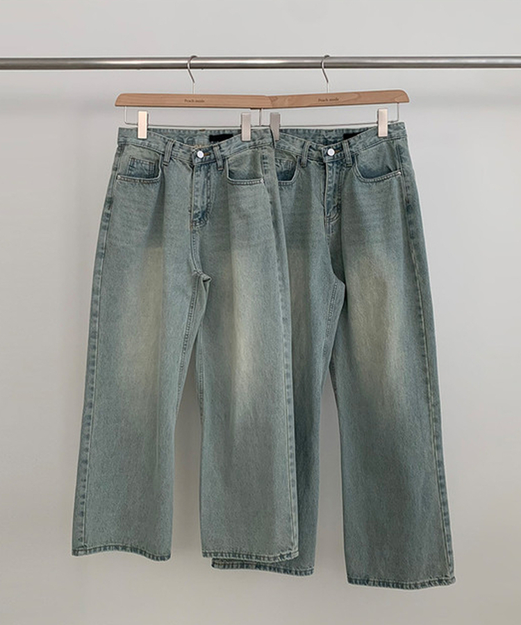 【丈別】ワイドウォッシュデニムパンツ(5color)